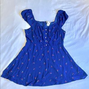 2XL Blue Cherry Print Dress